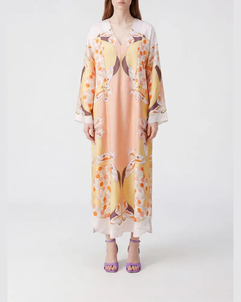 La DoubleJ Midi-Kaftan aus Seide mit V-Ausschnitt und ethnischem Print Bunt