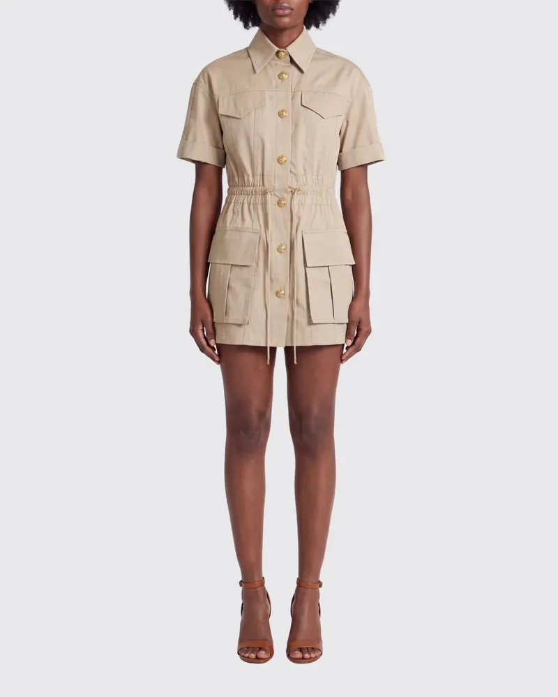 Balmain Hemdblusenkleid aus Baumwolle Beige
