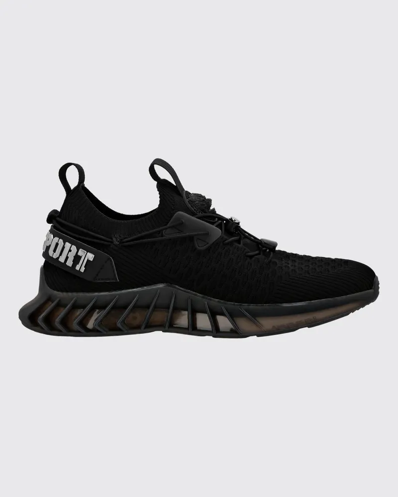 Philipp Plein Low-Top-Sneakers aus technischem Strick mit elastischem Knöchel und doppelter Zuglasche Schwarz