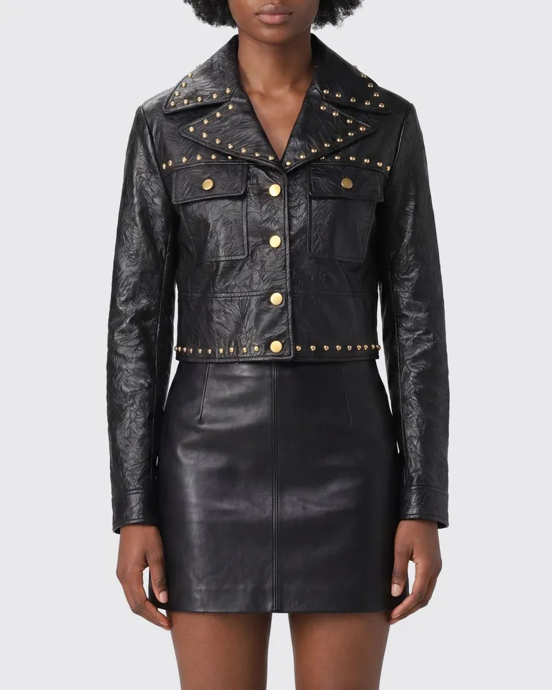 Michael Kors Kurze Bikerjacke aus Kunstleder mit Nieten Schwarz