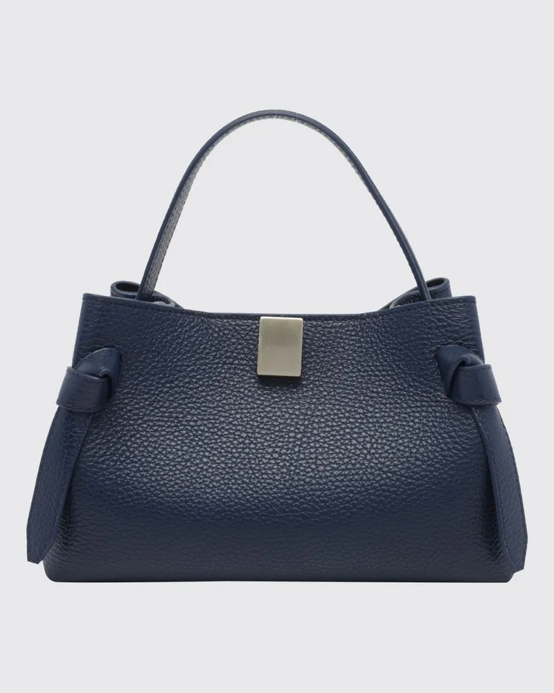 YUZEFI Gyoza Mini-Tasche aus genarbtem Kalbsleder mit Schultergurt Blau