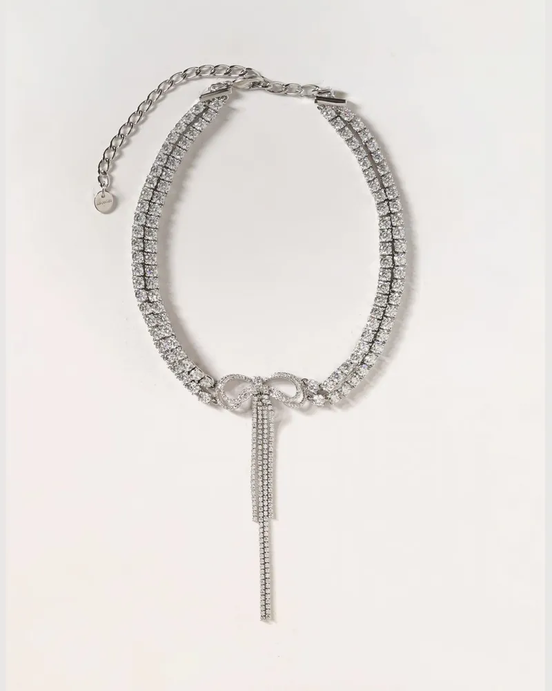 Self-Portrait Choker-Halskette aus Messing mit Schleife und Kristallen Silber