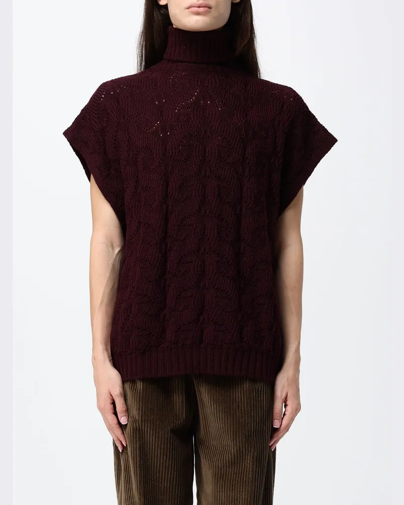 Etro Kurzärmeliger Relaxed-Fit-Rollkragenpullover aus Wollmischung mit Paisley-Jacquardmuster Burgunderrot