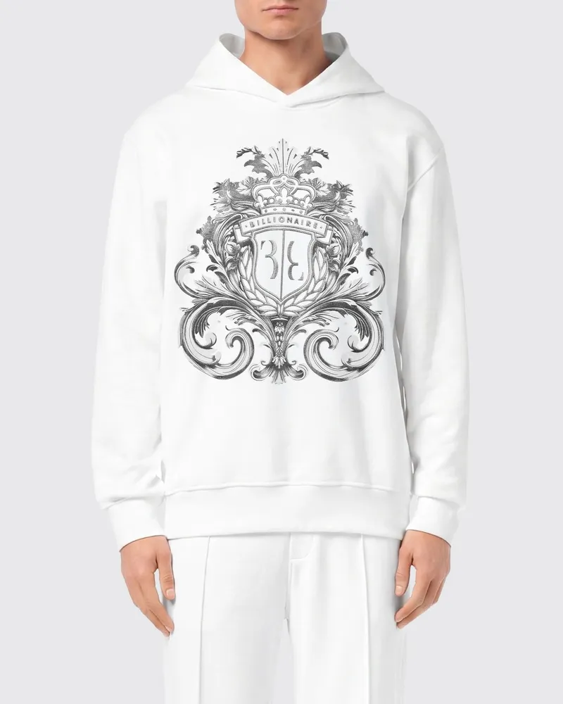 Billionaire Baumwoll-Kapuzenpullover mit Barock-Print Weiß
