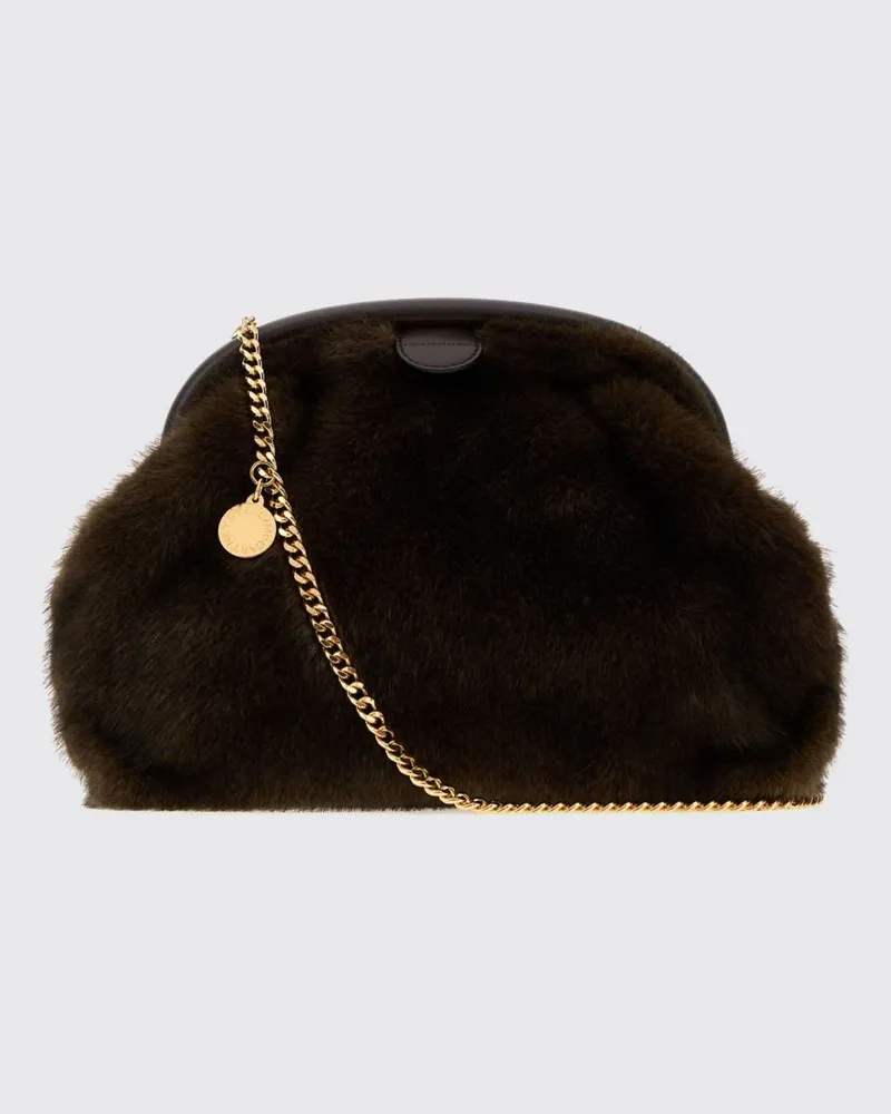 Stella McCartney Falabella Clutch aus veganem Kunstpelz mit Kettendetail Kaffee