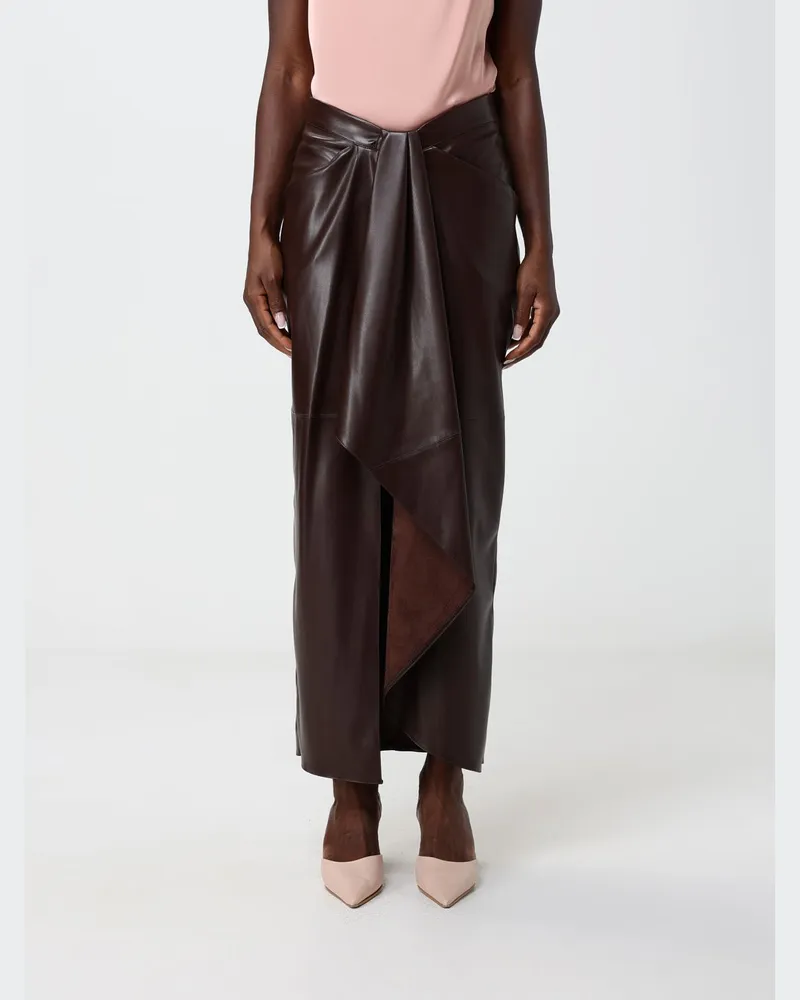 Hanita Hoch taillierter asymmetrischer Midirock aus Kunstleder Braun