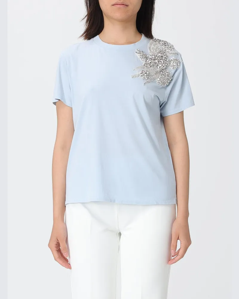 Liu Jo Baumwoll-T-Shirt mit Kristallen Himmelblau