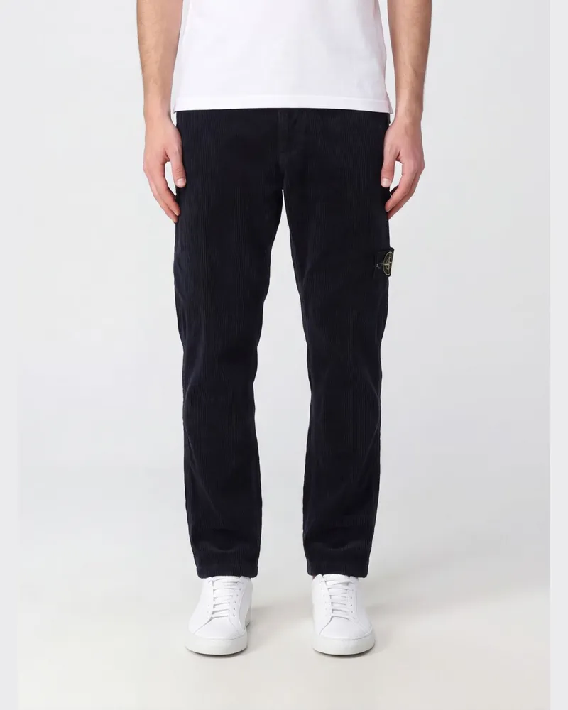 Stone Island Chino-Hose aus Samt mit Compass-Logo-Patch Blau
