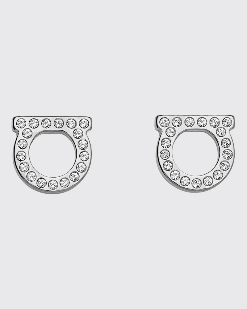 Ferragamo Gancini-Ohrstecker aus Messing mit Kristallen Silber