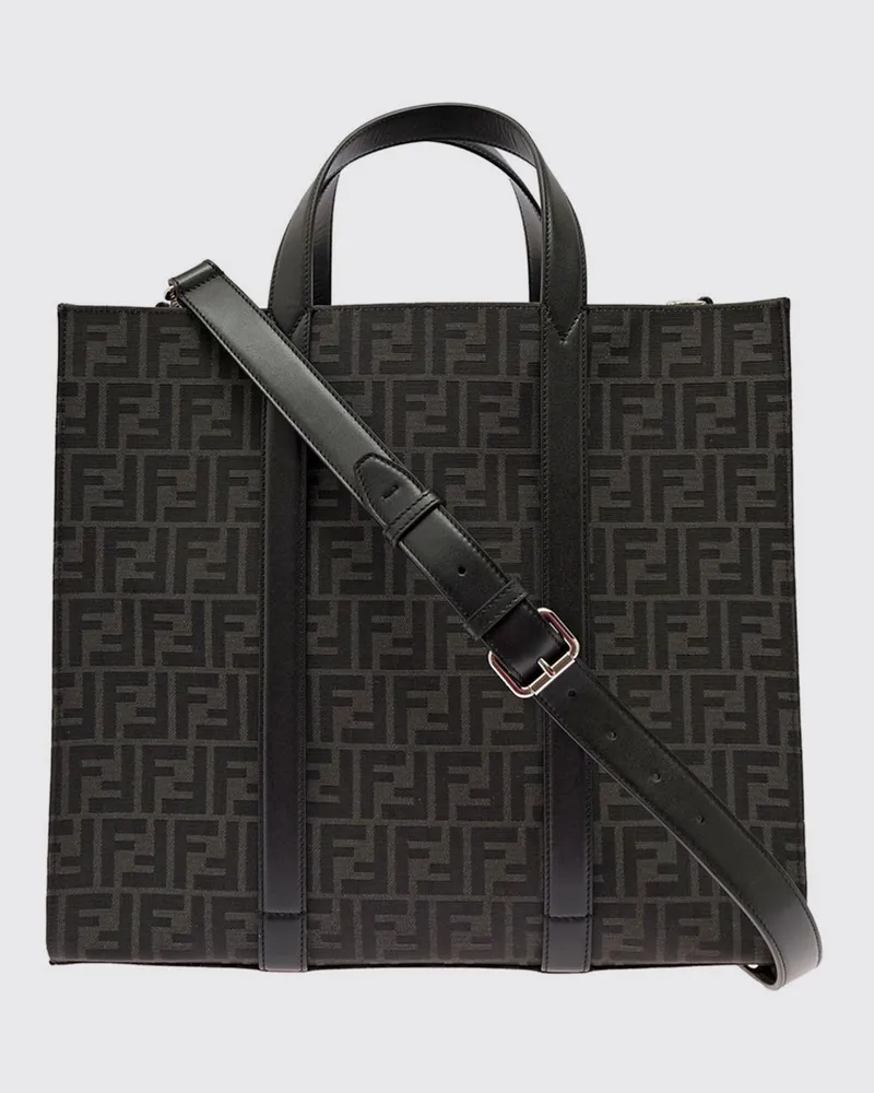 Fendi Handtasche aus Jacquard-Gewebe mit FF-Monogramm und Lederriemen Schwarz