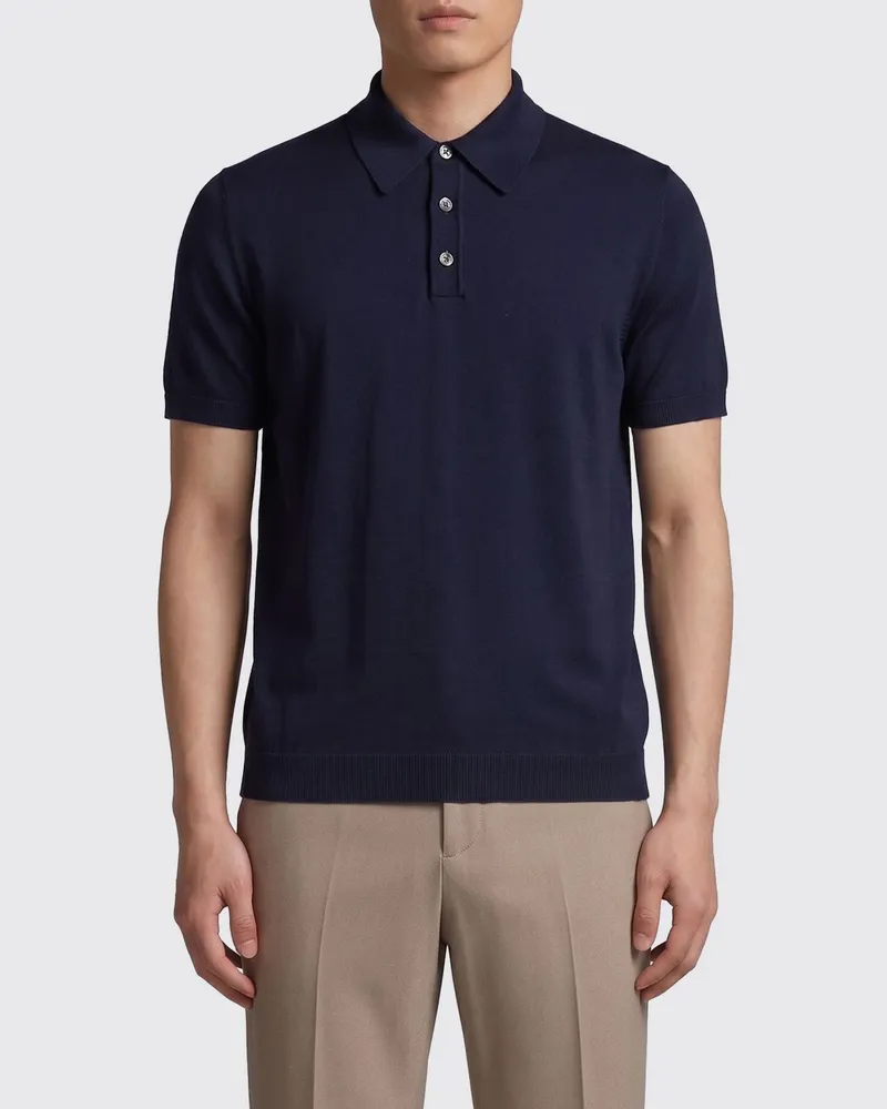 Roberto Collina Kurzärmeliges Baumwoll-Poloshirt mit Drei-Knopf-Leiste Blau