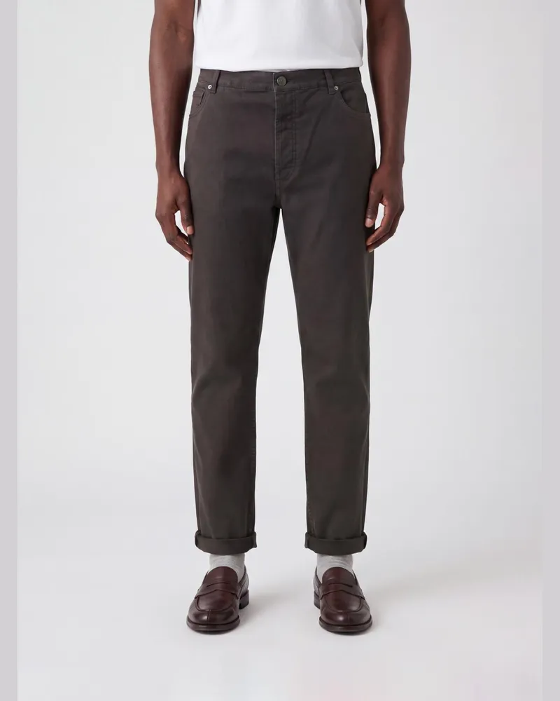 Brunello Cucinelli Straight Fit Jeans aus Baumwoll-Denim mit mittlerer Leibhöhe Braun