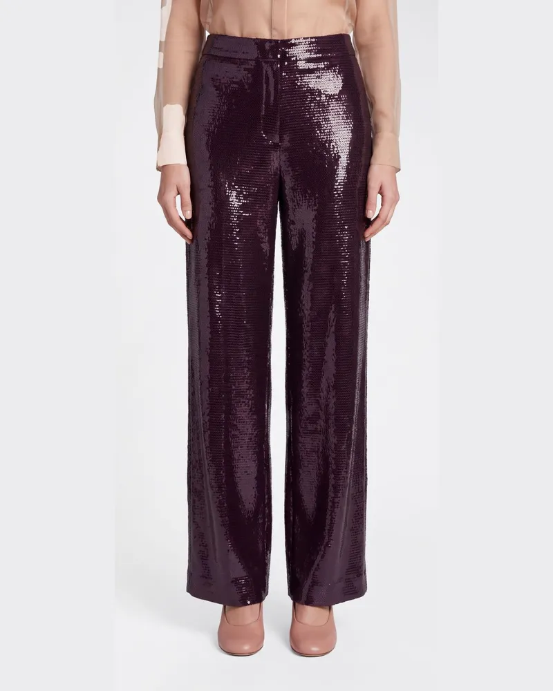 Alberta Ferretti High-Waist-Palazzo-Hose mit Strass-Details Braun