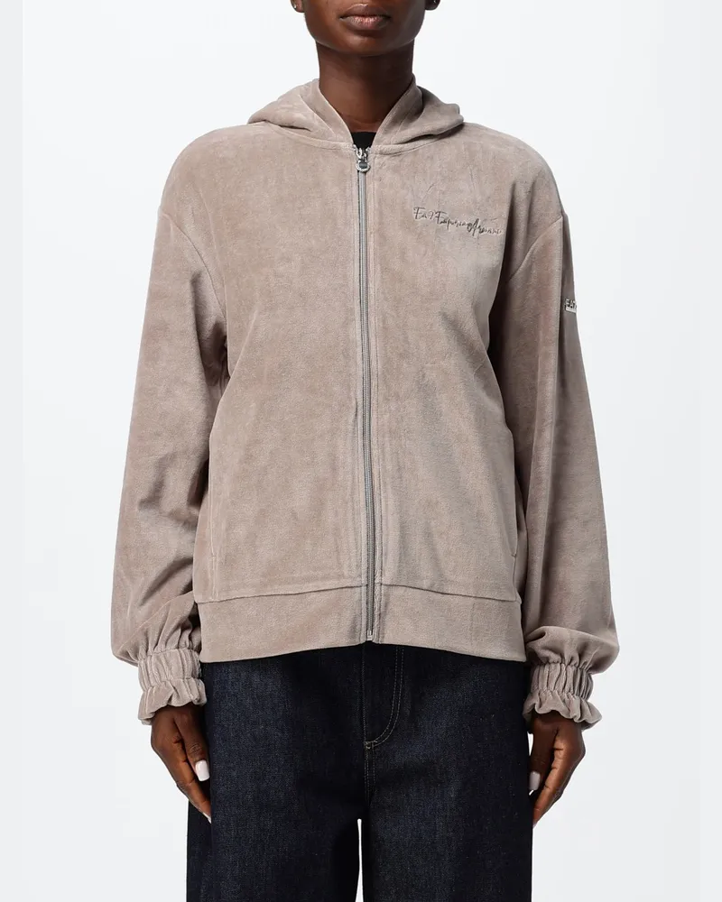 EA7 Kapuzenjacke aus Chenille und Samt mit gesticktem Logo Taubengrau