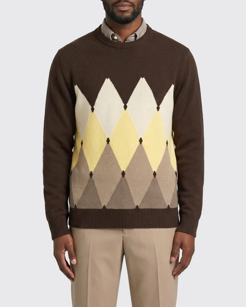 Ballantyne Slim-Fit Pullover mit Argyle-Muster aus Baumwoll-Kaschmir-Mischung Braun