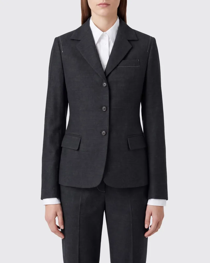 TELA Schmal geschnittener einreihiger -Blazer aus Wollmischung mit steigendem Revers Grau