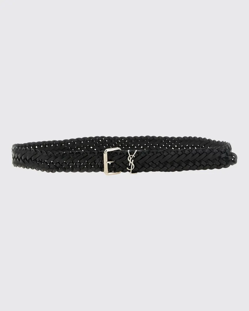 Saint Laurent Gürtel aus Kalbsleder mit YSL-Monogramm-Schnalle Schwarz