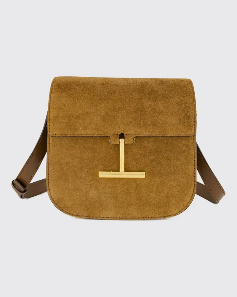 Tom Ford Tara Mini-Umhängetasche aus Veloursleder mit Logo Braun