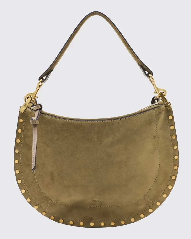 Isabel Marant Schultertasche aus Veloursleder mit Nieten und Stickerei Grau