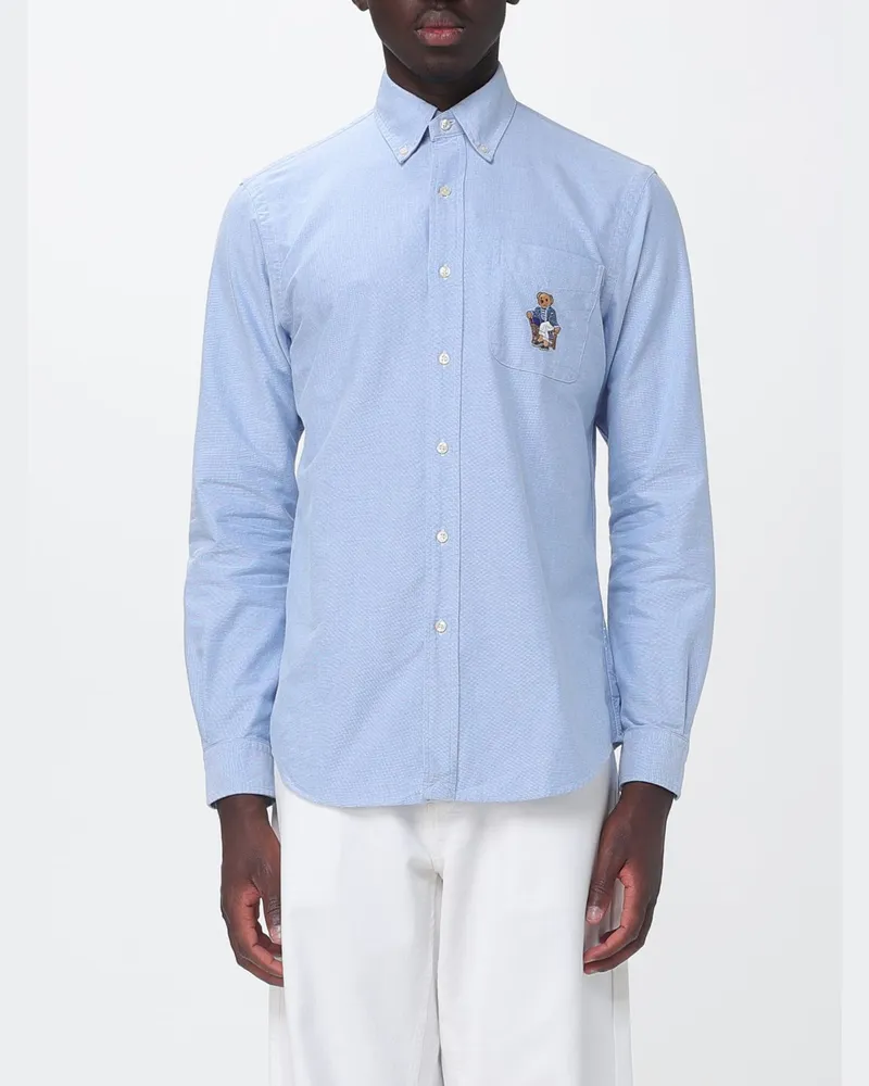 Ralph Lauren Slim-Fit-Hemd aus Baumwolle mit Teddybär-Print und Button-Down-Kragen Blau