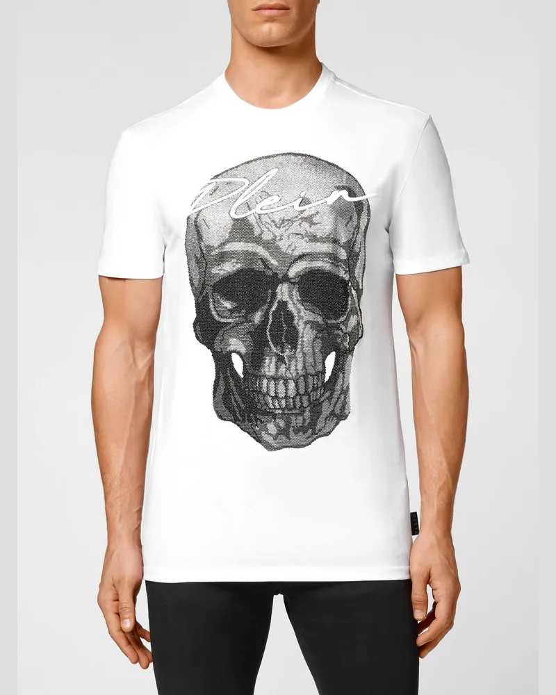 Philipp Plein Baumwoll-T-Shirt mit Skull-Print und Strass-Details Weiß