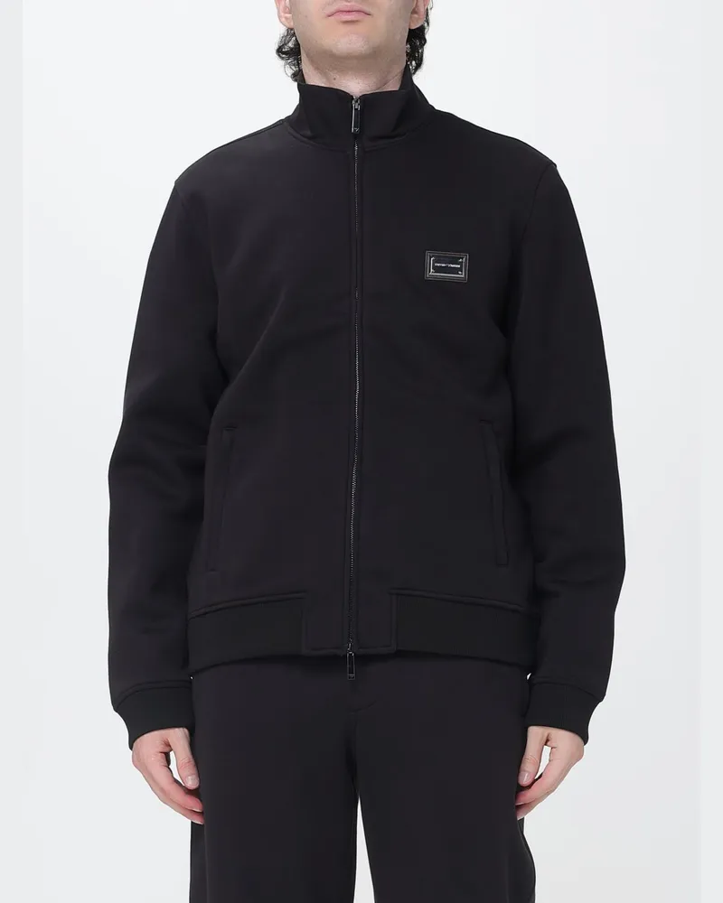 Emporio Armani Modal-Sweatshirt mit Reißverschluss, Rollkragen und Beuteltasche Schwarz