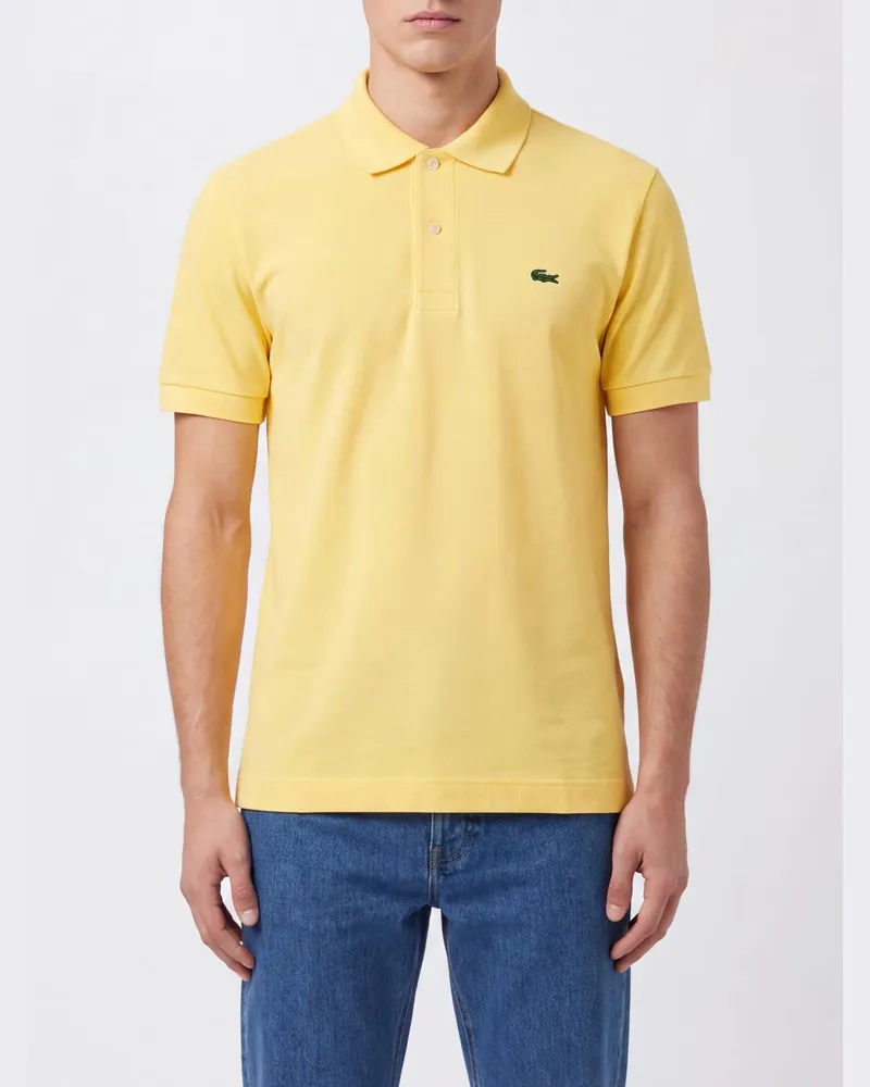 Lacoste Klassisches kurzärmeliges Baumwoll-Poloshirt von mit Logo-Patch Gelb