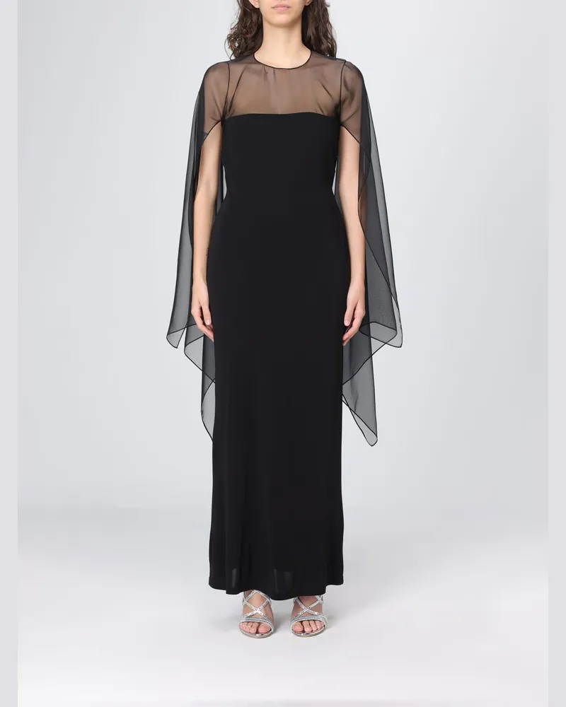 Alberta Ferretti Langes Abendkleid aus Satin mit langen Ärmeln und schmaler Passform Schwarz