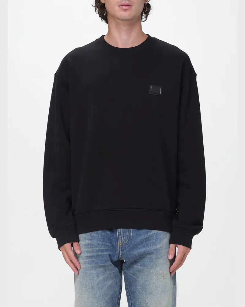 Dolce & Gabbana DOLCE  GABBANA Dolce & Gabbana Baumwoll-Sweatshirt mit Rundhalsausschnitt, tonalem Logo und überschnittenen Schultern Schwarz