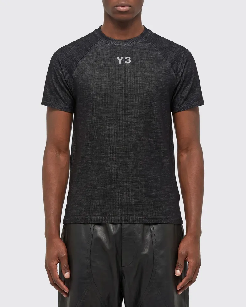 Y-3 Bedrucktes Wollmisch-T-Shirt Schwarz