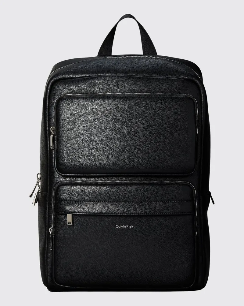 Calvin Klein Rucksack aus Polyurethan mit Logo-Schriftzug und Laptopfach Schwarz