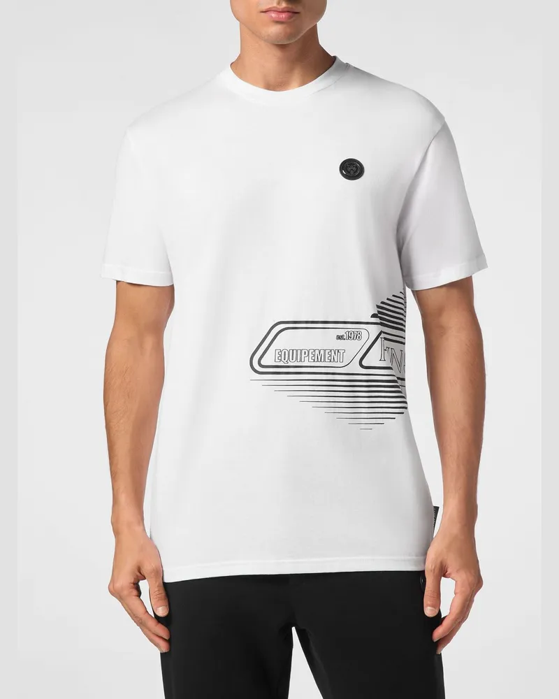 Philipp Plein T-Shirt aus Baumwolljersey mit kontrastierendem Logo Weiß