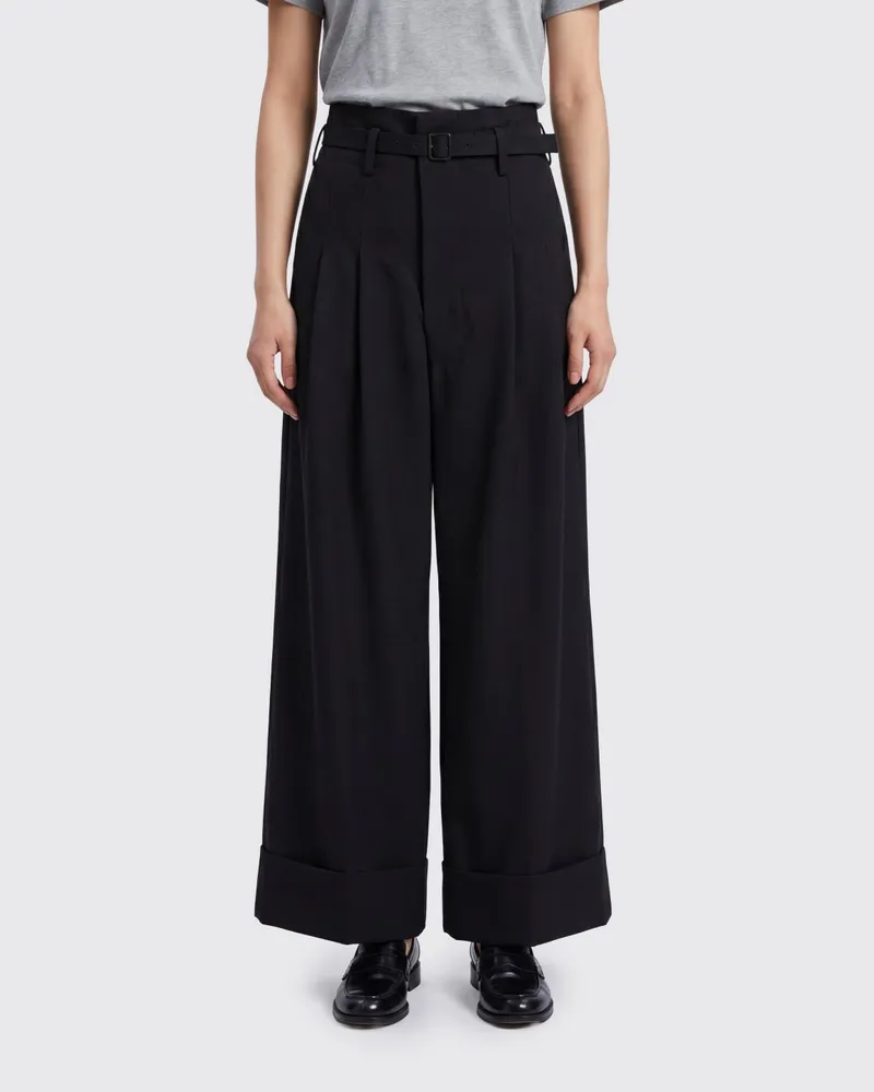 Junya Watanabe Hoch taillierte Palazzo-Hose aus Wollmischung mit weitem Bein Schwarz