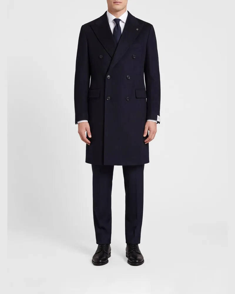 Tagliatore Zweireihiger knielanger Wollmantel von mit Revers Blau