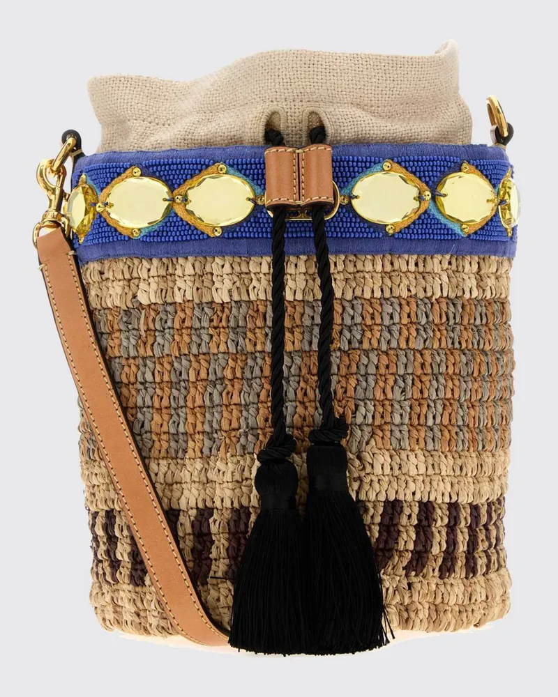 Valentino Garavani VLogo Signature Mini-Beuteltasche aus Bast mit Stickerei Natural