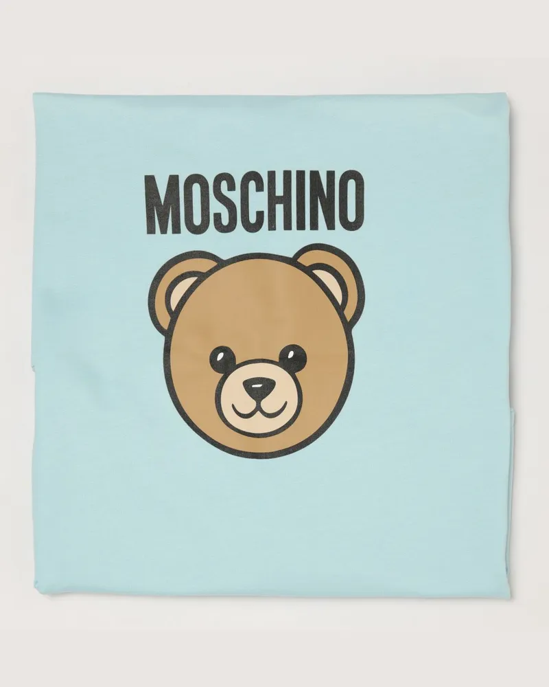 Moschino Babydecke aus Baumwolle mit Logo-Print Hellblau