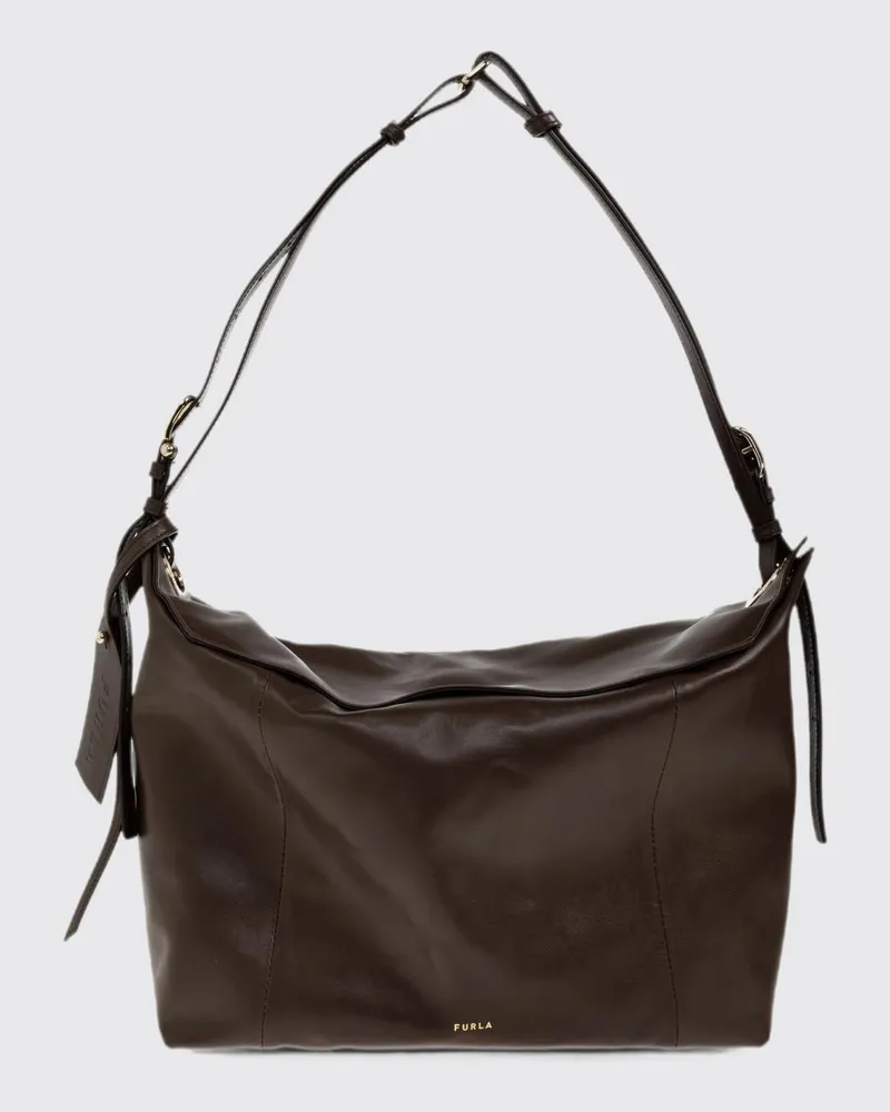Furla Ginevra Große Schultertasche aus Rindsleder mit Klappverschluss Braun