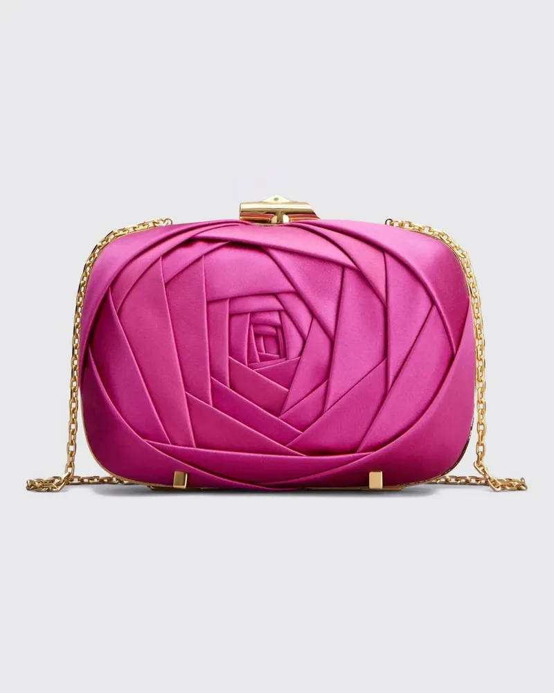 Roger Vivier Rose Vivier Mini-Tasche aus Seidensatin mit Blumenstickerei Pink