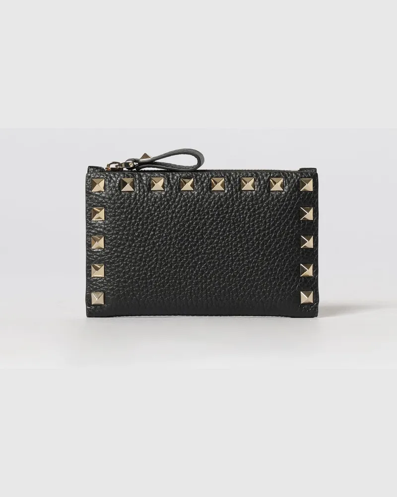 Valentino Garavani Rockstud Geldbörse aus genarbtem Leder Schwarz