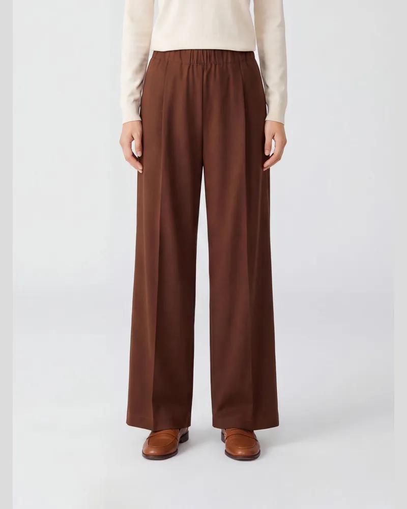 Semicouture Palazzo-Hose aus Wollmischung mit hohem Bund Braun