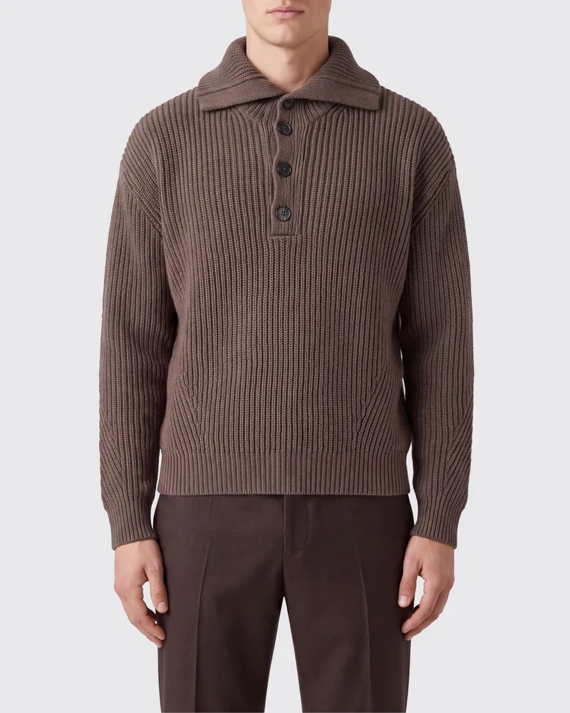 Dries van Noten Gerippter Cardigan aus reiner Wolle mit V-Ausschnitt Braun