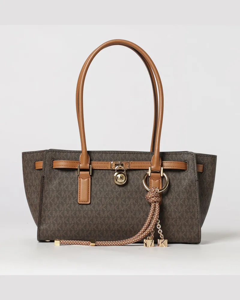 Michael Kors Hamilton Moderne Tasche aus beschichteter Baumwolle mit MK-Monogramm Braun