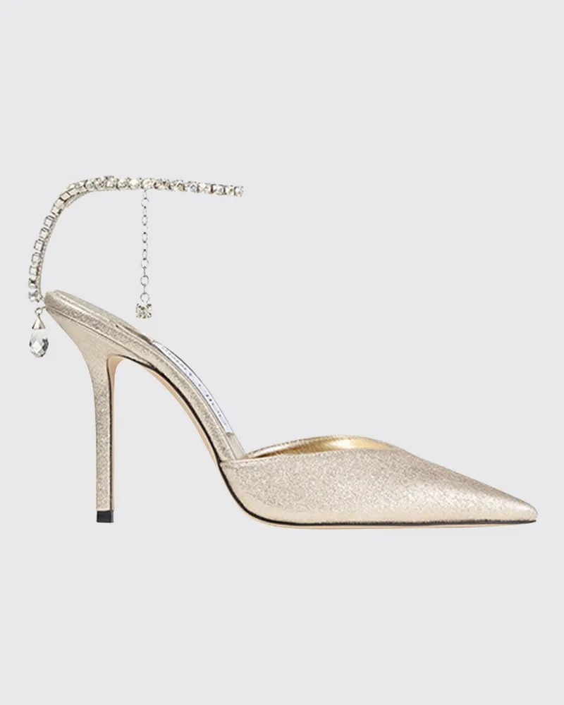 Jimmy Choo Saeda Pumps aus kristallverziertem Stoff mit Knöchelriemen Platinum