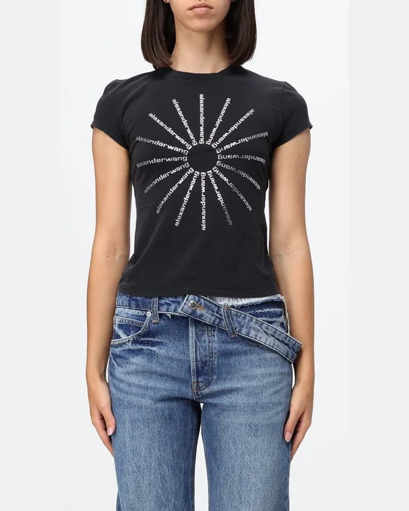 Alexander Wang Slim-Fit T-Shirt aus Stretch-Baumwolle mit Kontrastlogo Schwarz