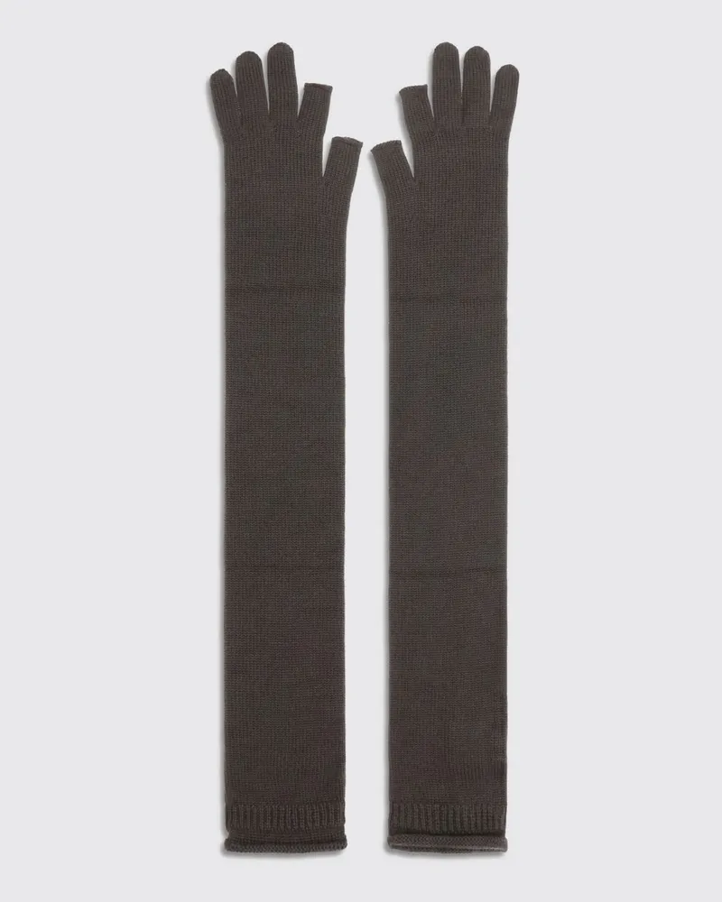 Rick Owens Lange Merinowollhandschuhe mit gerippten Kanten Grau