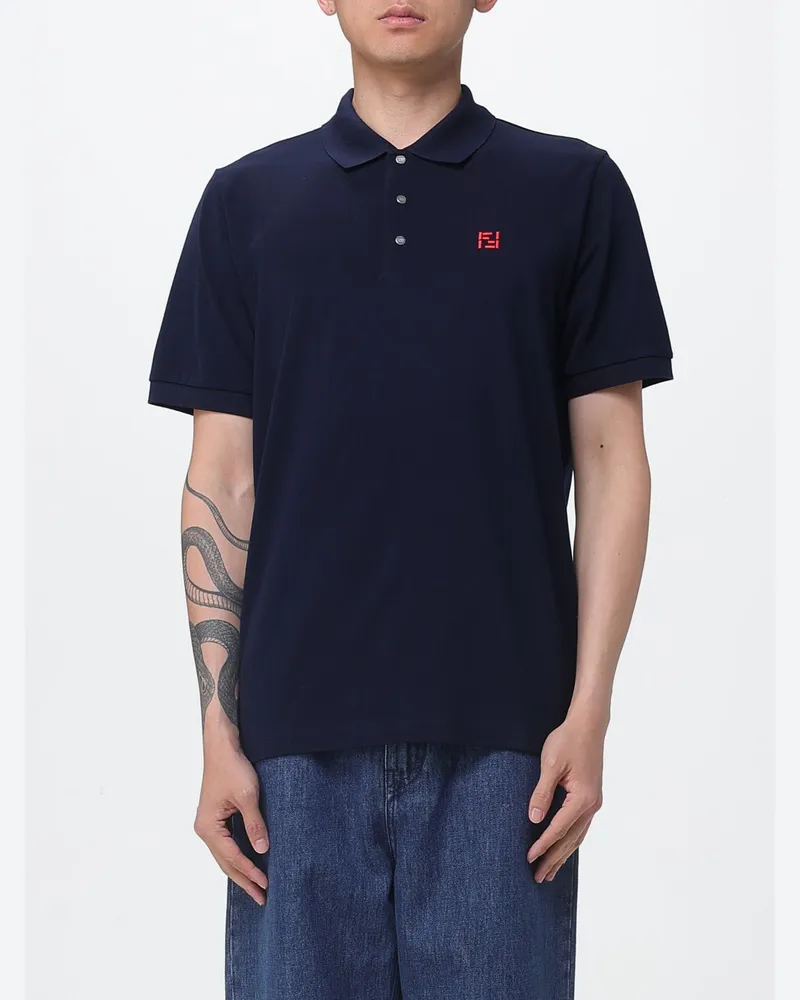 Fendi Klassisches Baumwoll-Poloshirt Blau