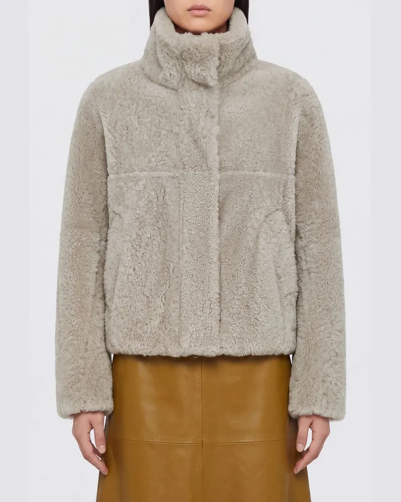 Brunello Cucinelli Kurze Lammfelljacke mit hohem Kragen Beige