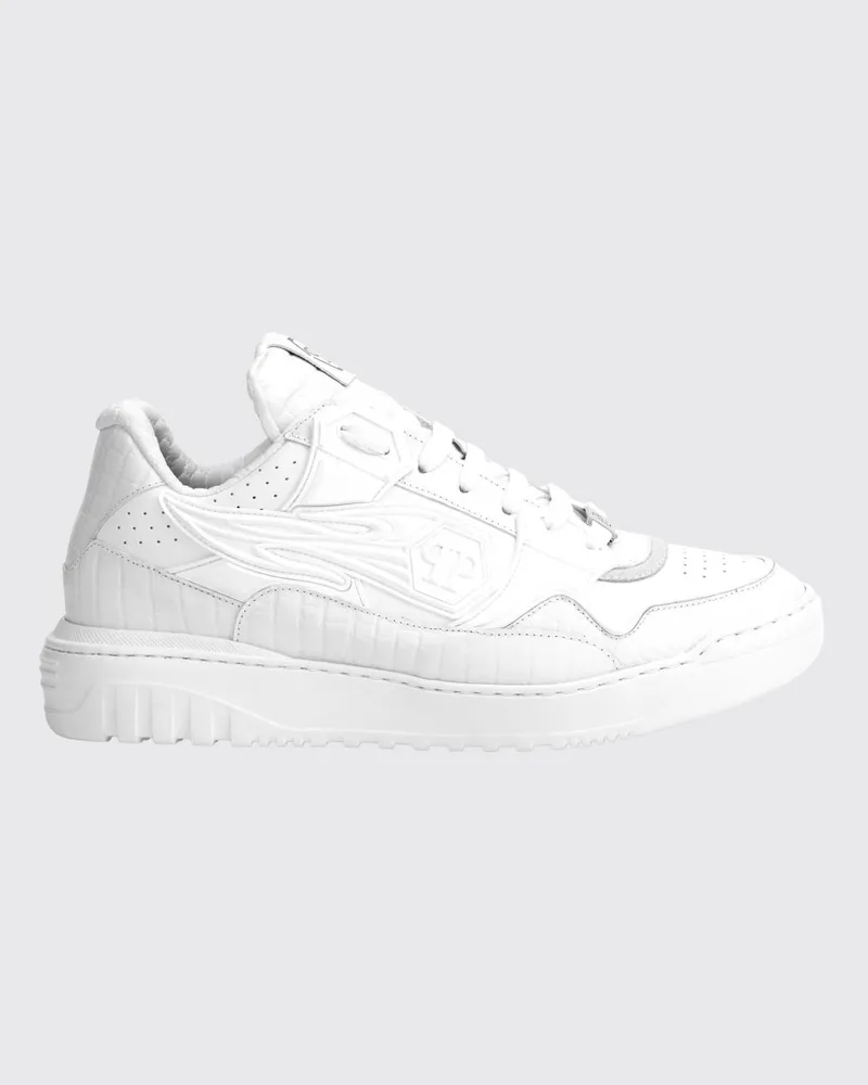 Philipp Plein Moonwalker Sneakers aus Krokoprägung Leder Weiß