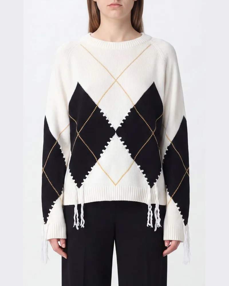 Pinko Berna Argyle-Pullover aus Wolle und Kaschmir mit Fransen-Details Yellow