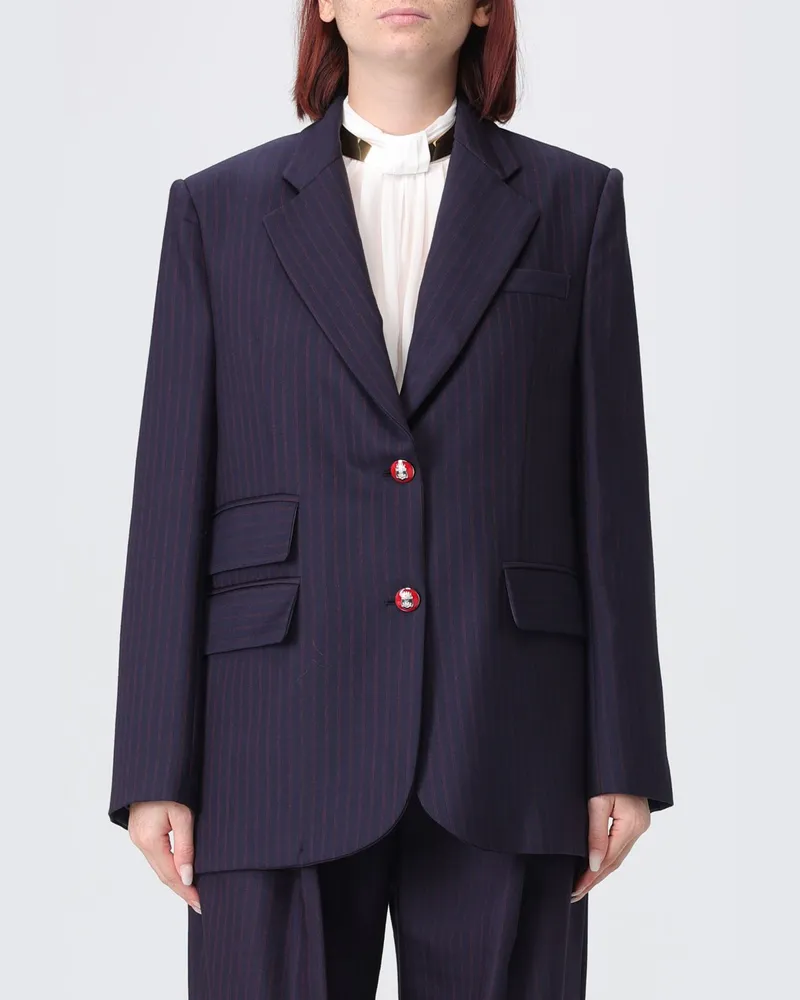 Elisabetta Franchi Einreihiger Blazer aus Wollmischung mit Nadelstreifenmuster Blau